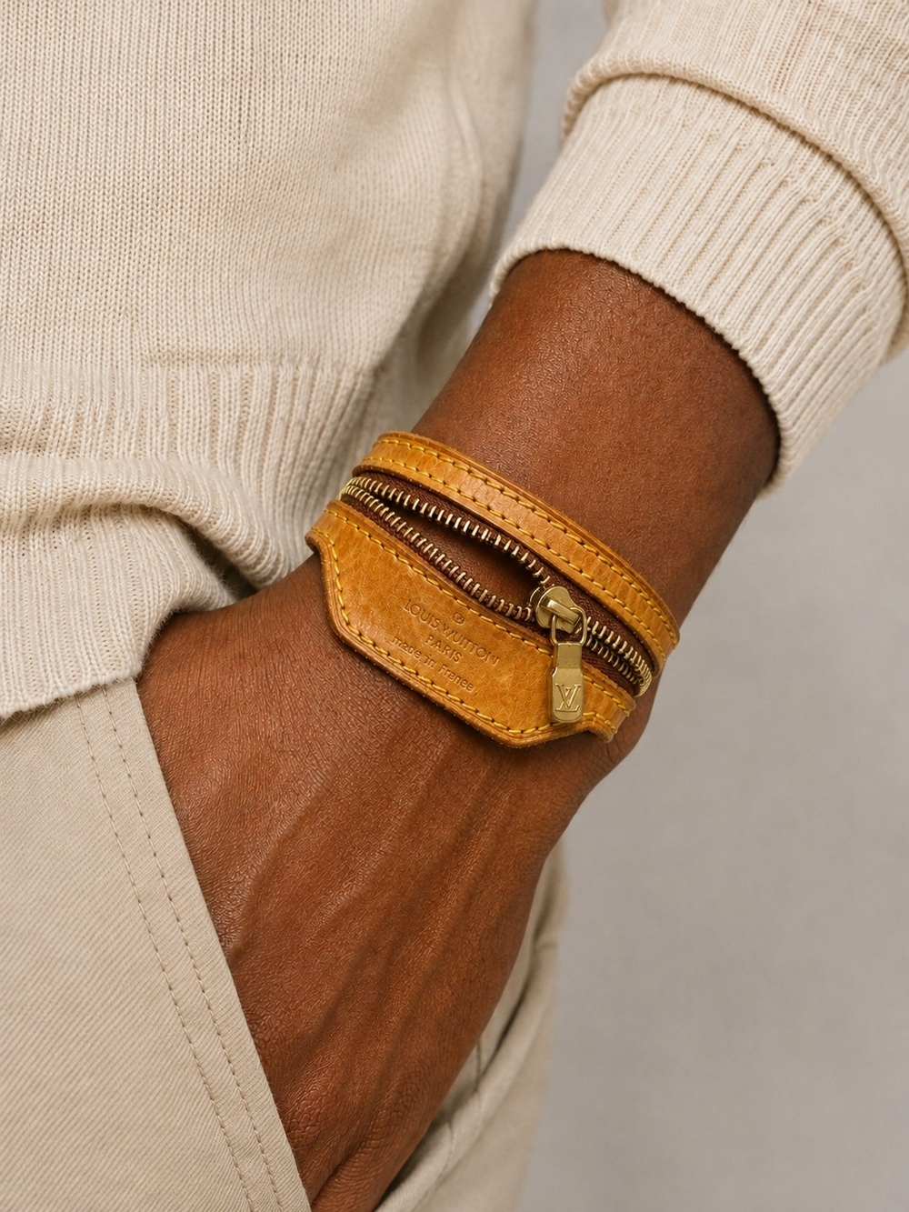 Upcycled From Authentic LV Zipper Pocket To Zipper Wrap Bracelet. One Of A Kind